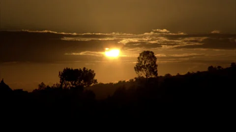 Ethiopia - Sunset Through Clouds - Silhouetted Trees Stock Footage 39589445