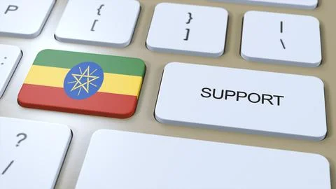 Ethiopia Support Concept. Button Push 3D Illustration. Support of Country or  Illustrazione stock