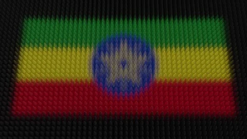 Ethiopian Flag Light Shining on Scrolling Bullets Stock Footage 303429785
