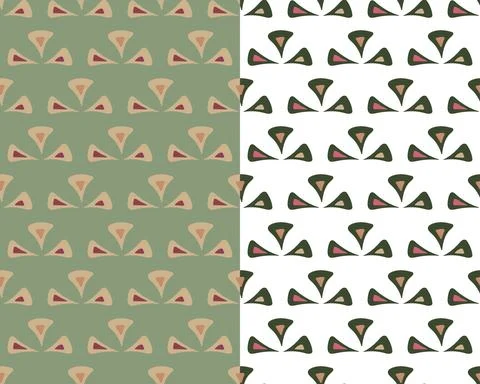 Ethnic abstract ornament seamless patterns, set of 2. Hand drawn triangle Stock Illustration