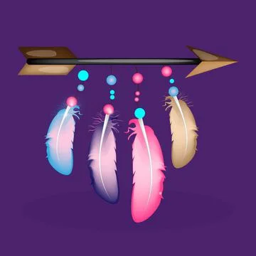 Ethnic arrow with feather elements in boho style native american symbol, vector Illustrazione stock