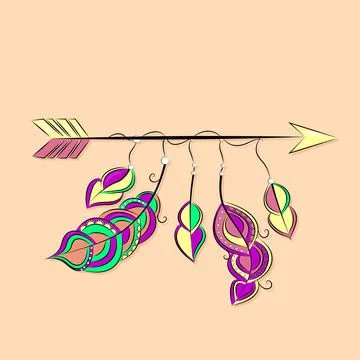 Ethnic arrow with feathers elements in boho style symbol of native americans Stock Illustration
