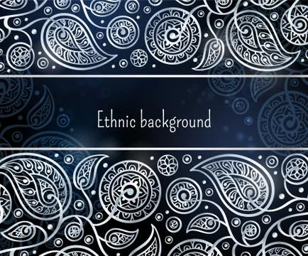 Ethnic background in silver and blue colors. Stock Illustration