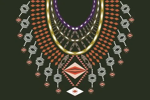 Ethnic beautiful neckline pattern,collar striped. Stock Illustration