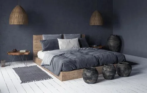 Ethnic bedroom interior, 3d render Stock Illustration
