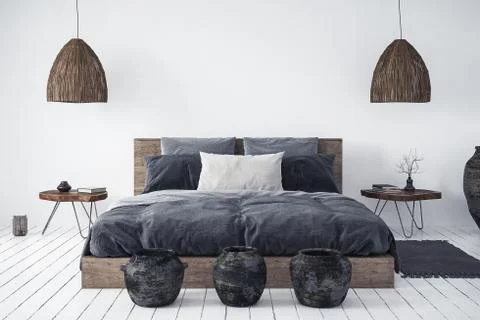 Ethnic bedroom interior, 3d render Stock Illustration