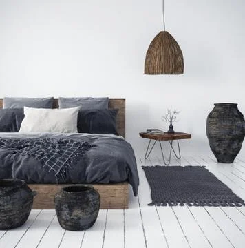 Ethnic bedroom interior, 3d render Stock Illustration