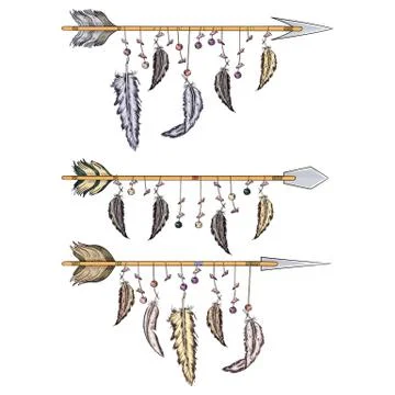 Ethnic boho set of arrows, feathers and flowers, native american tribe Illustrazione stock