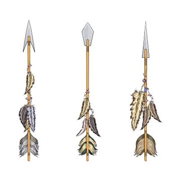 Ethnic boho set of arrows, feathers and flowers, native american tribe Stock Illustration