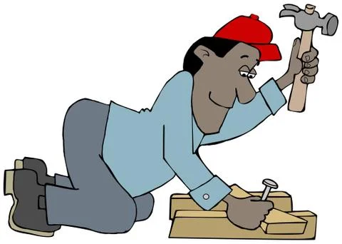 Ethnic carpenter pounding a nail Stock Illustration