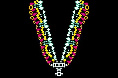 Ethnic collar neckline from geometric shape on black background. Stock Illustration