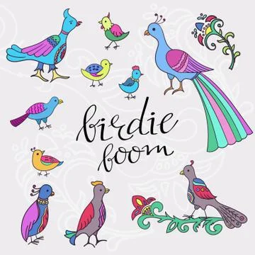 Ethnic colored birds Stock Illustration