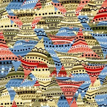 Ethnic colored seamless pattern with triangles in doodle style made of line.. Stock Illustration