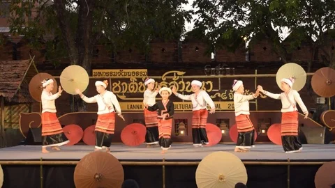 Ethnic dance (Tailue dance) show tourist in Lanna Ethnic cultural Festiva. Stock Footage 73327206