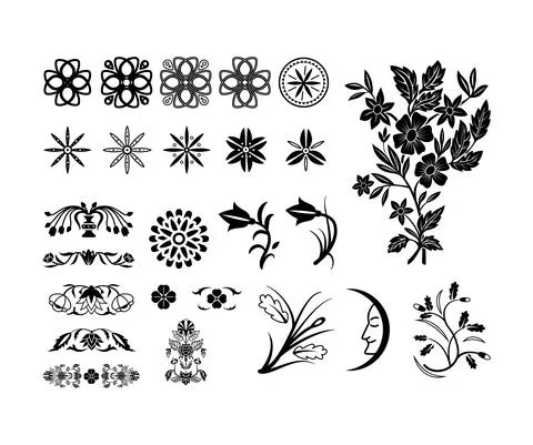 Ethnic decorative elements. Vector folk ornaments, vignettes, corners. Stock Illustration