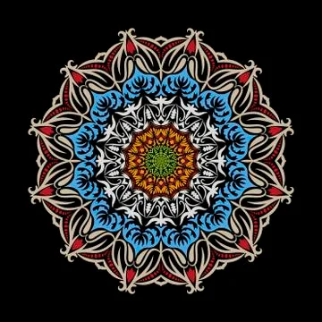 Ethnic decorative round element, Lace Patterns on black background. Stock Illustration