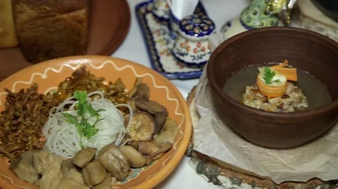 Ethnic dishes pets Stock Footage 60115064