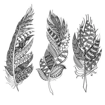 Ethnic feathers. Tribal Feathers Vintage Pattern. Hand Drawn Doodles Stock Illustration