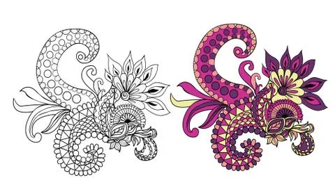 Ethnic floral doodle pattern. Stock Illustration