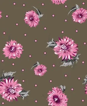 Ethnic floral seamless pattern on dark background with decorative pink flower Stock Illustration