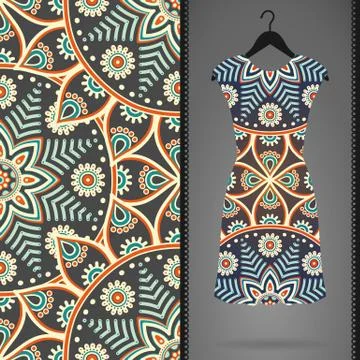 Ethnic floral seamless pattern with dress Stock Illustration