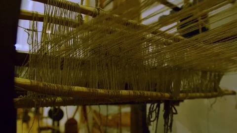 Ethnic folk patterns. Eastern Europe. Carpet weaving. Old weaving loom Stock Footage 102887788