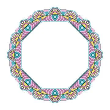 Ethnic frame vector. A symmetrical round color ornament. Stock Illustration