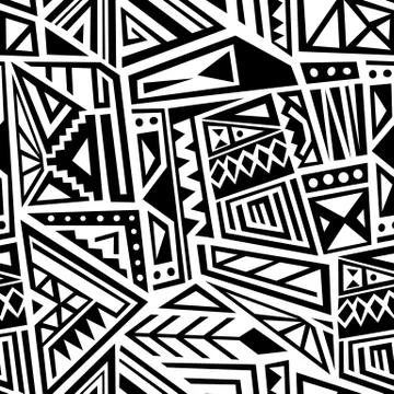 Ethnic geometric pattern - seamless boho style vector texture in black and wh 스톡 일러스트