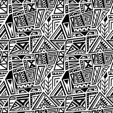 Ethnic geometric pattern - seamless boho style vector texture in black and wh 库存插图