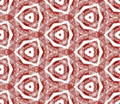 Ethnic hand painted pattern. Maroon symmetrical Stock Illustration