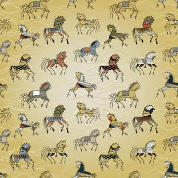 Ethnic horse galloping on a background wave Stock Illustration