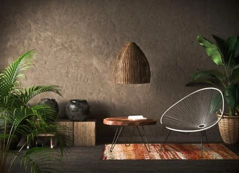 Ethnic interior background, 3d render Stock Illustration