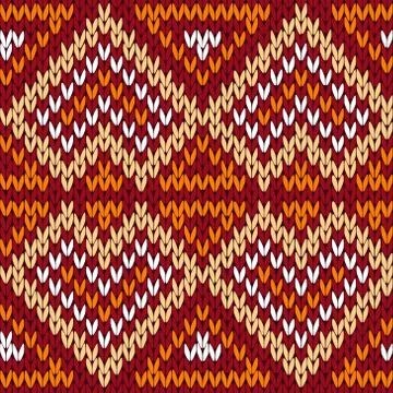 Ethnic knitting seamless pattern in warm hues Stock Illustration