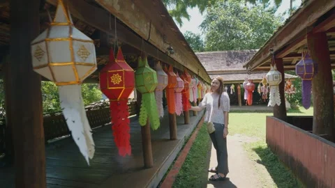 Ethnic Lanterns in a Vibrant Outdoor Setting Stock Footage 333448181