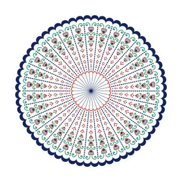 Ethnic mandala-like pattern with flower and heart symbols Stock Illustration