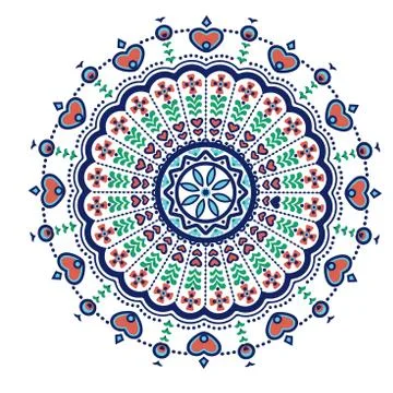 Ethnic mandala-like pattern with flower and heart symbols 스톡 일러스트
