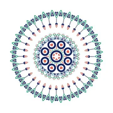 Ethnic mandala-like pattern with flower and heart symbols Stock Illustration