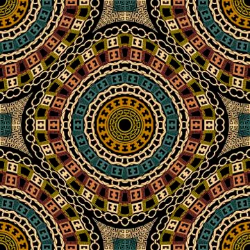Ethnic mandalas vector seamless pattern. Greek ornamental colorful background Stock Illustration