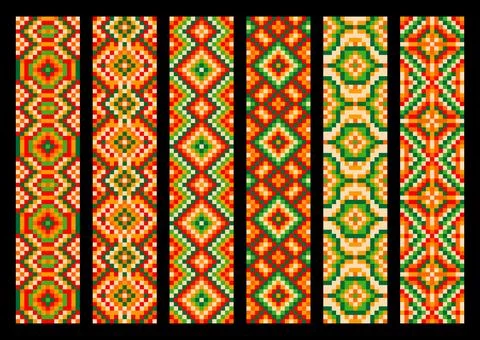 Ethnic mexican pixel pattern, aztec tribal borders Stock Illustration