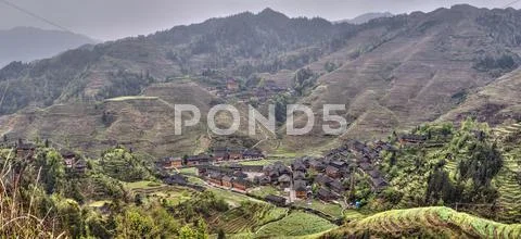 Ethnic minorities Yao Village Dazhai, Longsheng, Guangxi, China, rice fields. Stock Photos