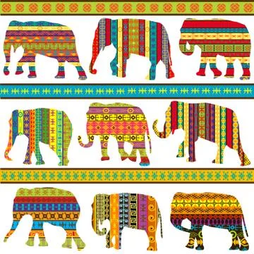 Ethnic motifs  patterned elephants Illustrazione stock