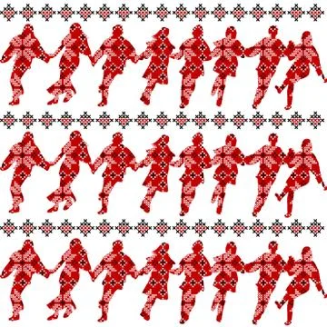 Ethnic ornament pattern with dancers Stock Illustration