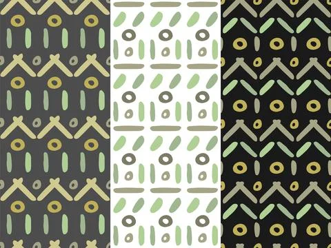 Ethnic ornamental grid, seamless patterns, set of 3. Hand drawn doodle organic Stock Illustration