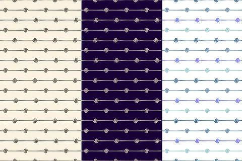 Ethnic ornamental seamless patterns, set of 3. Hand drawn doodle style, paint Stock Illustration