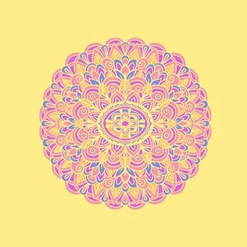 Ethnic pattern. Authentic mandala print on yellow background. Vector Illustrazione stock
