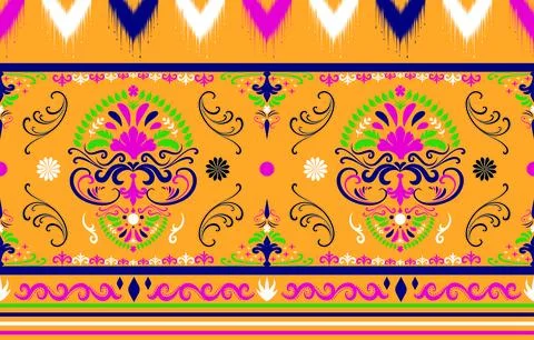 Ethnic Pattern. Ethnic India seamless pattern design oriental style. Damask.. Stock Illustration