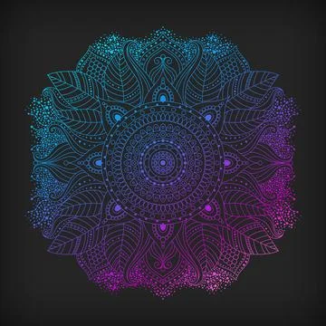 Ethnic pattern, flower mandala in a psychedelic pink blue palette 스톡 일러스트