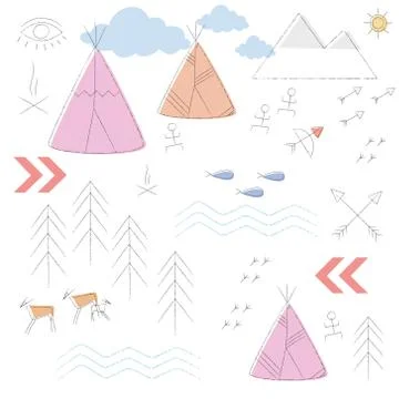 Ethnic pattern for girls Stock Illustration