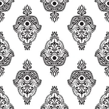 Ethnic pattern with hamsa Stock Illustration