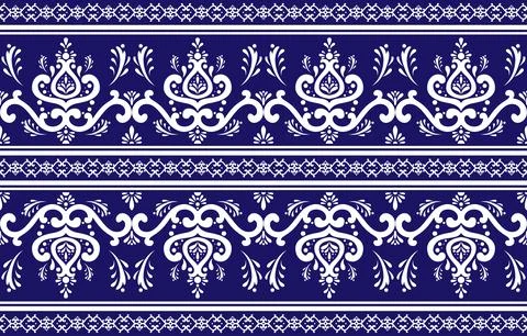 Ethnic pattern. Native fabric pattern consisting of white patterns and a bl.. Stock Illustration